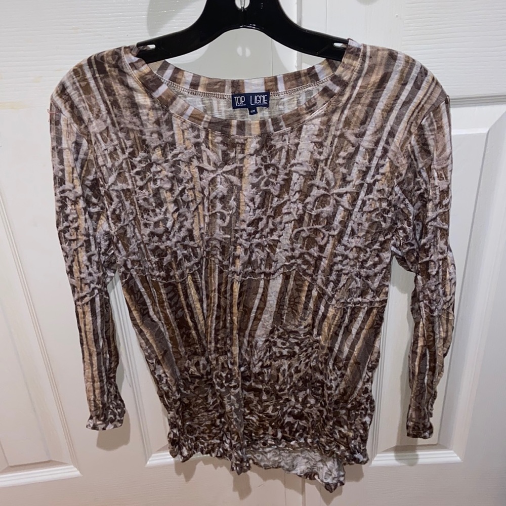Top Ligne Women’s Printed White and Brown Long-Sleeve Top M